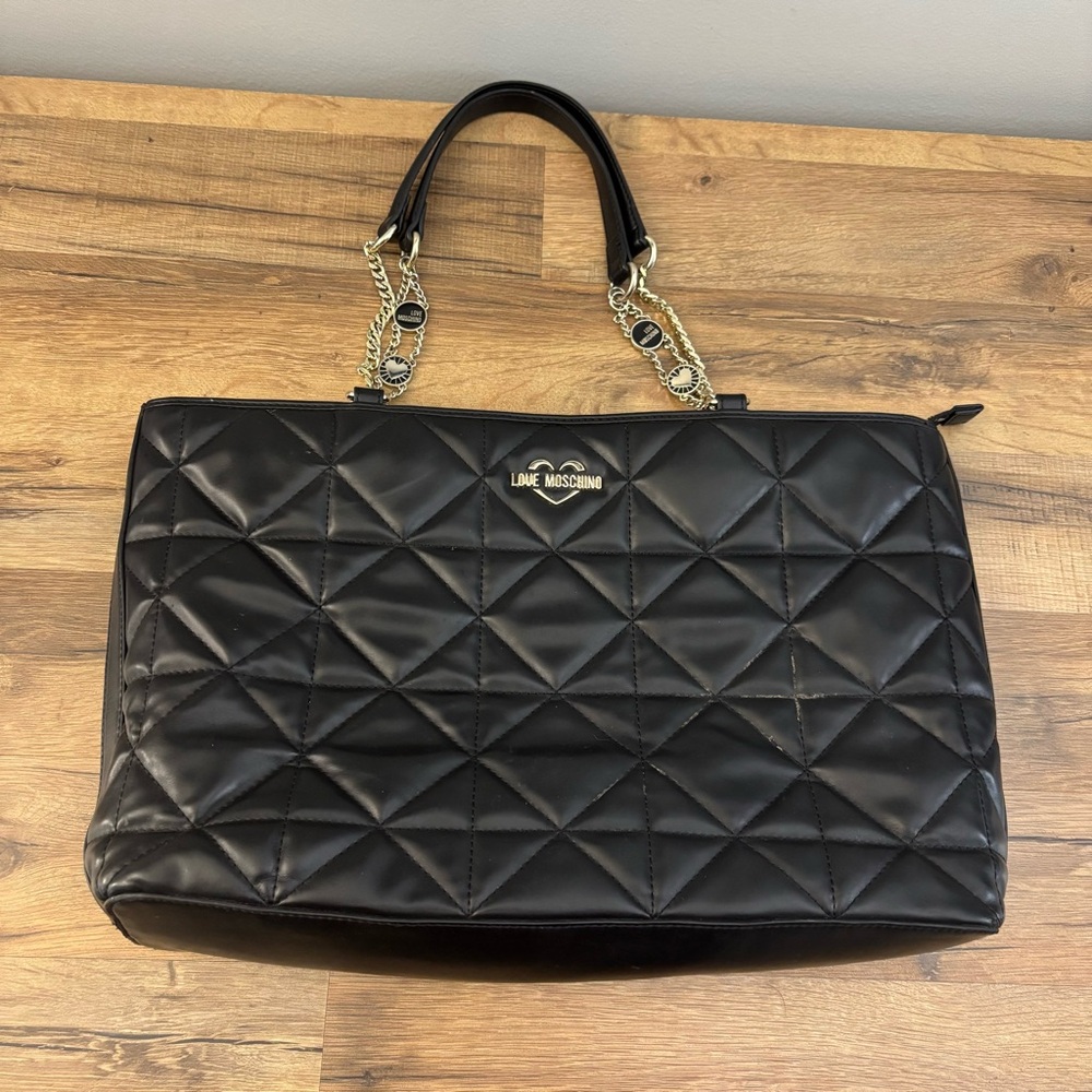 Love Moschino Black Quilted Tote with Gold Hardware